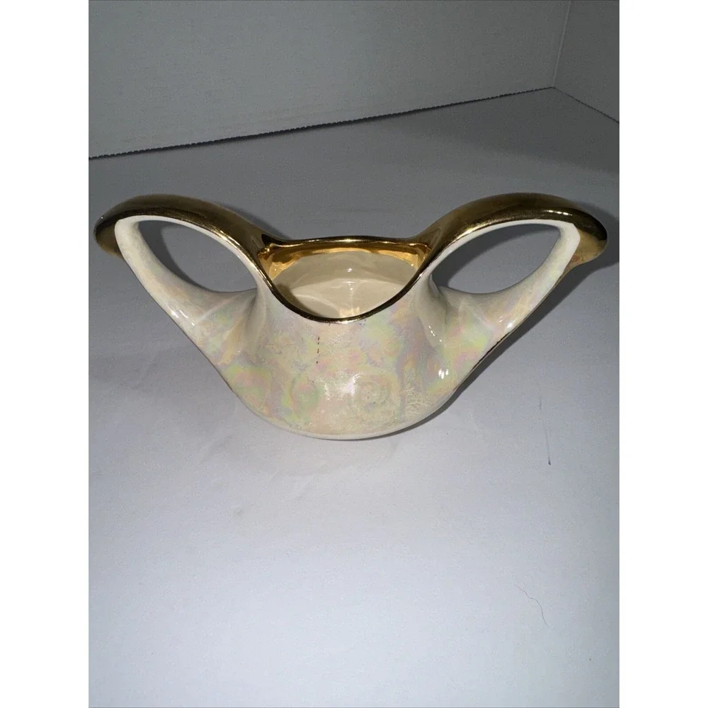 Vtg 22 Karat Gold‎ Leaf Creamer & Open Sugar Pearl China Co 1950's Lusterware